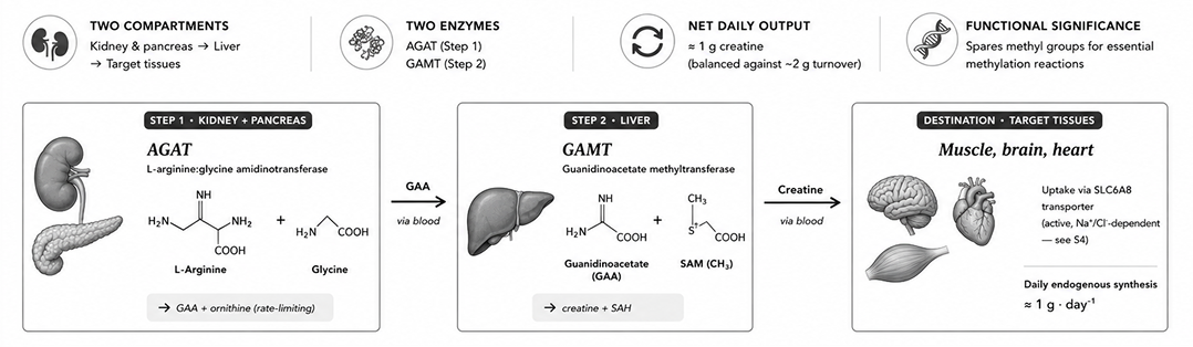 The endogenous creatine biosynthesis pathway